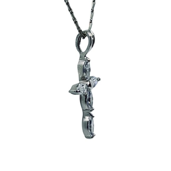 Sterling Silver Chain Necklace W/Sterling & Clear Crystal Cross Pendant (5821) - Picture 4 of 6